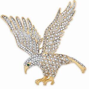 VINTAGE AMERICAN EAGLE CLEAR RHINESTONE CRYSTAL BROOCH NEW OLD STOCK GOLDTONE